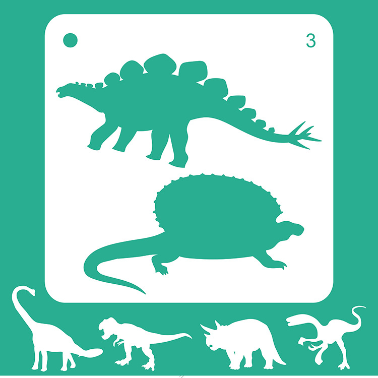 Šablona za crtanje dinosaura za DIY fotoalbume – plastika – Marka Boten – Provjera dostupna – Pogodno za dječje radionice i DIY projekte s fotoalbumom