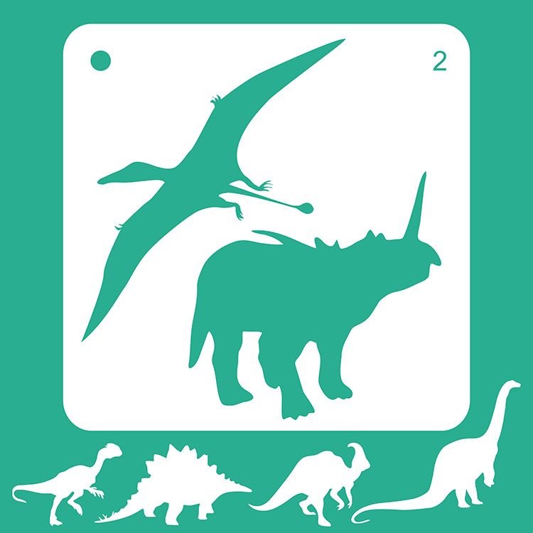 Šablona za crtanje dinosaura za DIY fotoalbume – plastika – Marka Boten – Provjera dostupna – Pogodno za dječje radionice i DIY projekte s fotoalbumom