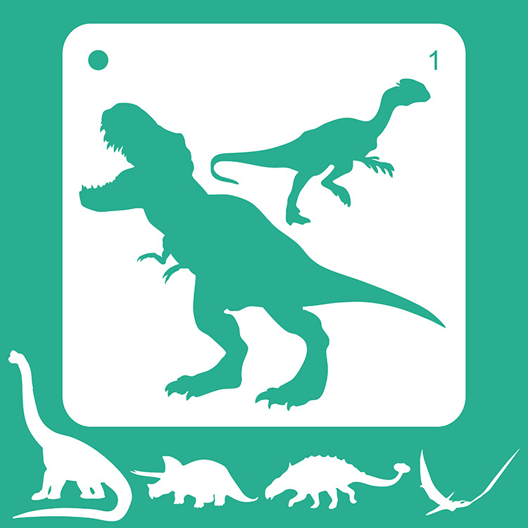 Šablona za crtanje dinosaura za DIY fotoalbume – plastika – Marka Boten – Provjera dostupna – Pogodno za dječje radionice i DIY projekte s fotoalbumom