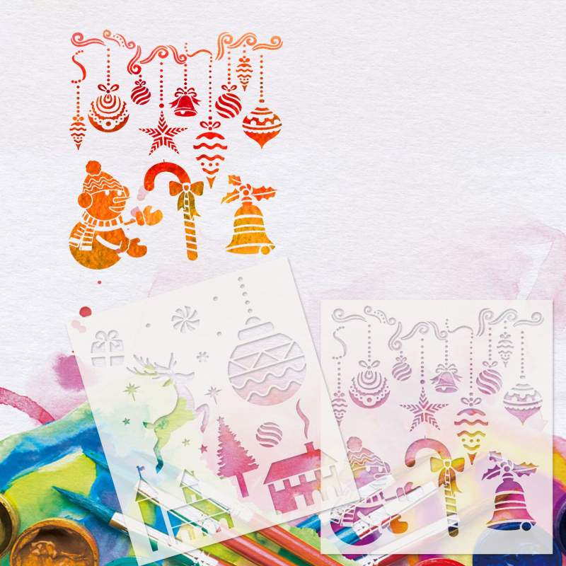 PET šablona za božićnu temu za DIY zidnu grafitnu sliku sprejom — Brand Yiwu Purple Butterfly Arts and Crafts Factory; Materijal: PET; Uvoz: Ne; IP dopuštenje: Ne; Licencirane privatne marke: Ne