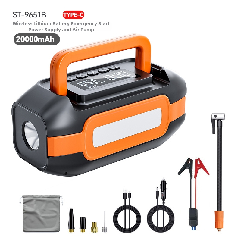 Όλα-σε-ένα φορητό κιτ έκτακτης εκκίνησης αυτοκινήτου με αντλία φουσκώματος, αναρρόφηση σκόνης και USB φόρτιση — 14.8V, 150W, 35 L/min, ψηφιακή οθόνη, 20+ λεπτά λειτουργίας