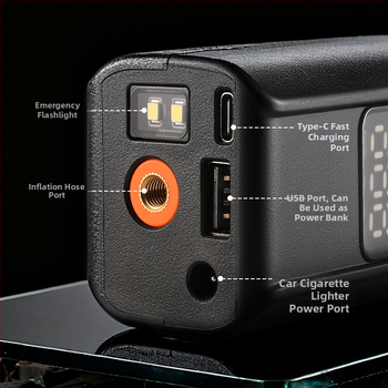 Φορητός αντλητής ελαστικών αυτοκινήτου με LED φως, ασύρματος φορτιστής (12V, 25 L/min, Ψηφιακή οθόνη, Μπαταρία λιθίου)
