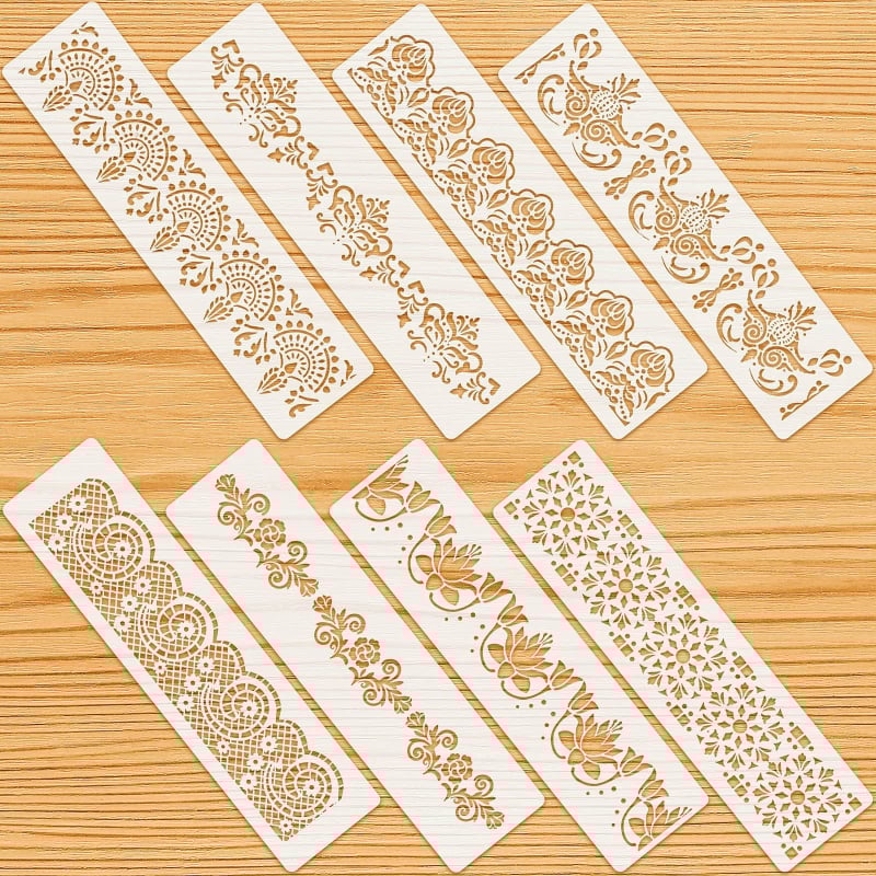 Set de 8 șabloane Taravera pentru pictarea bordurilor florale, șabloane reutilizabile pentru decorarea pereților, PET material