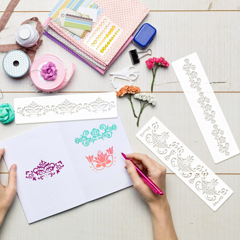 Set de 8 șabloane Taravera pentru pictarea bordurilor florale, șabloane reutilizabile pentru decorarea pereților, PET material