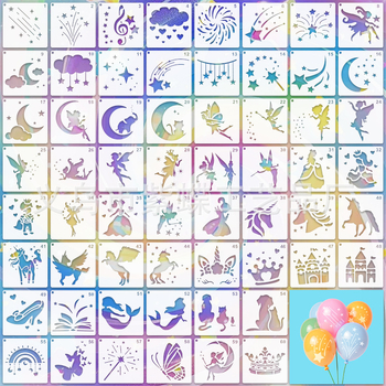 DIY Șablon de pictură cu decupaj pentru copii — Elf, Unicorn, Sirenă; Material PET; Brand Yiwu Purple Butterfly Arts & Crafts Factory; Nu este importat