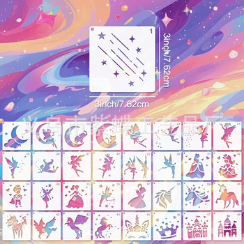 DIY Șablon de pictură cu decupaj pentru copii — Elf, Unicorn, Sirenă; Material PET; Brand Yiwu Purple Butterfly Arts & Crafts Factory; Nu este importat