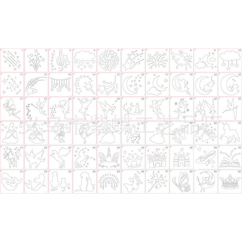 DIY Șablon de pictură cu decupaj pentru copii — Elf, Unicorn, Sirenă; Material PET; Brand Yiwu Purple Butterfly Arts & Crafts Factory; Nu este importat