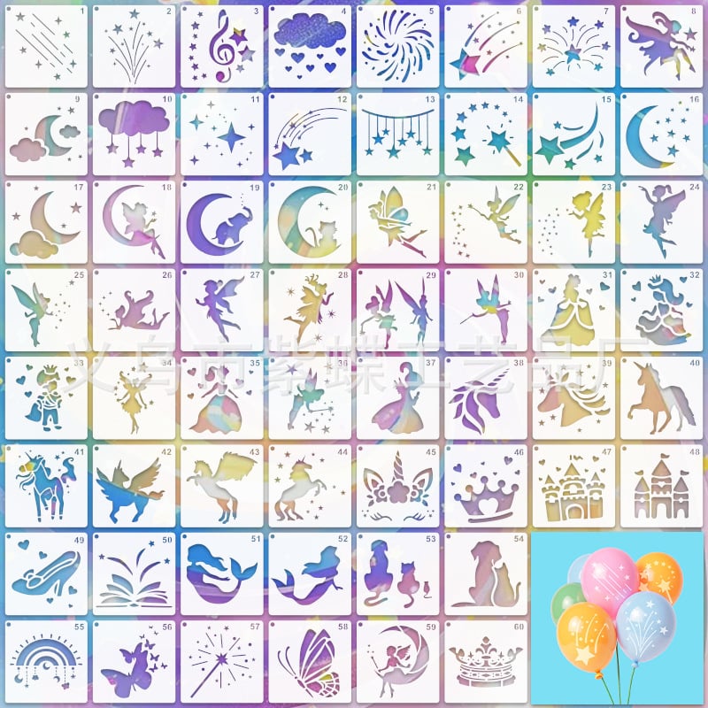 DIY Șablon de pictură cu decupaj pentru copii — Elf, Unicorn, Sirenă; Material PET; Brand Yiwu Purple Butterfly Arts & Crafts Factory; Nu este importat