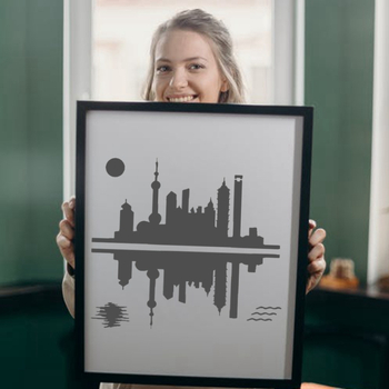 Lyukasztott festészeti sablon — kézzel készült a Rongyue Handmade; anyag: környezetbarát műanyag; témák: táj, város, vidéki, erdő, farm, strand.