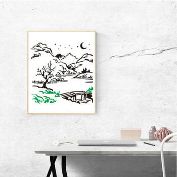 Lyukasztott festészeti sablon — kézzel készült a Rongyue Handmade; anyag: környezetbarát műanyag; témák: táj, város, vidéki, erdő, farm, strand.