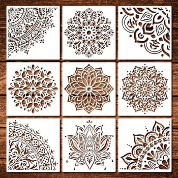 Șablon de pictură mandala pentru plăci, piatră și pereți, cu motiv de stropire a florilor și riglă