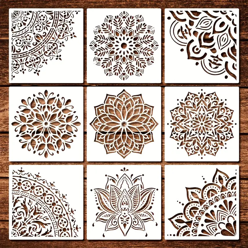 Șablon de pictură mandala pentru plăci, piatră și pereți, cu motiv de stropire a florilor și riglă