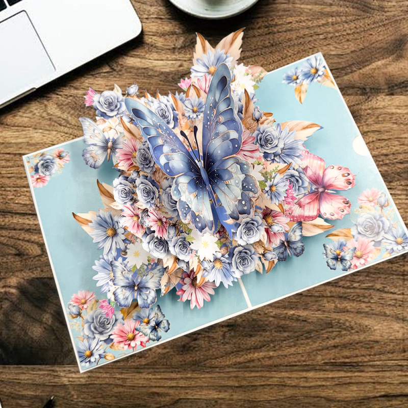 Carte de felicitare cu design 3D de fluture, lucrată manual, material Jam, stil simplu modern.