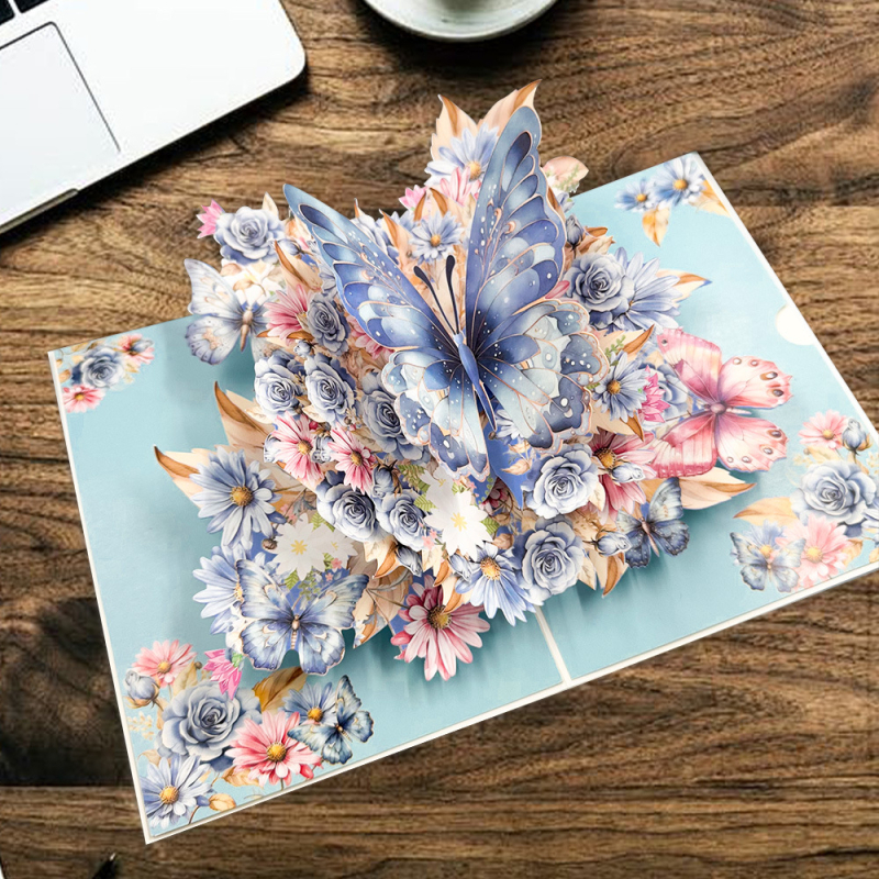 Carte de felicitare cu design 3D de fluture, lucrată manual, material Jam, stil simplu modern.