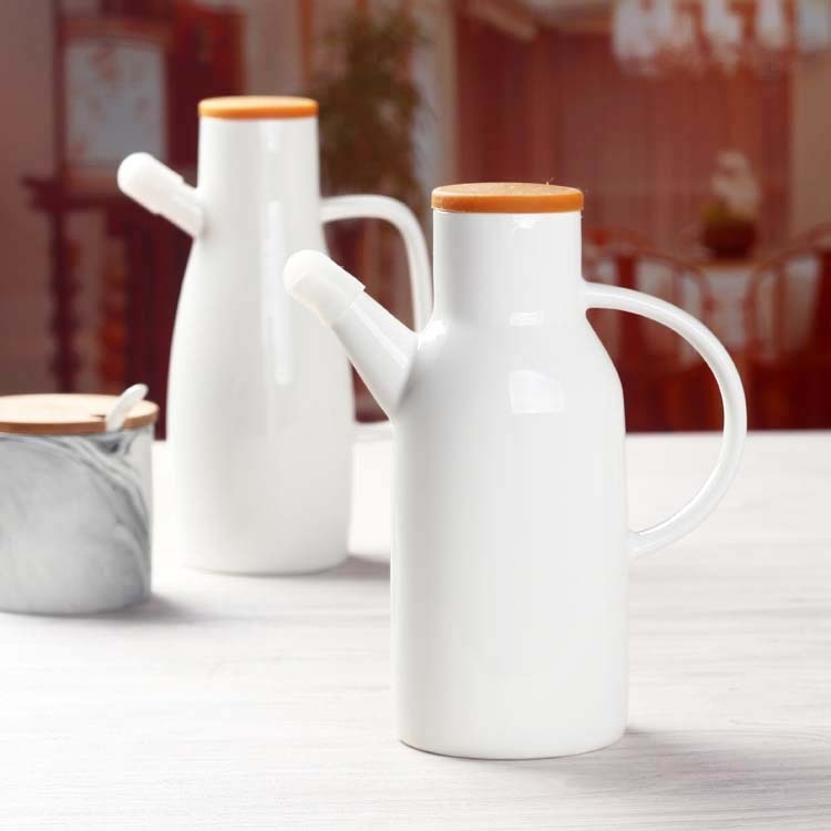 Recipient ceramic pentru ulei, cu capac din silicon și gură lungă, pentru sos de soia și condimente, protecție împotriva prafului și insectelor