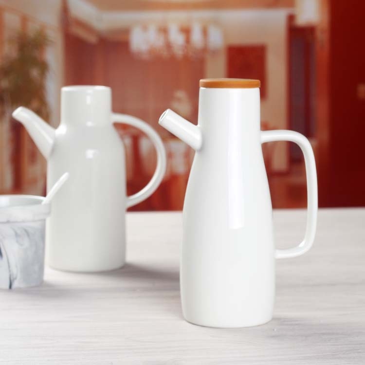 Recipient ceramic pentru ulei, cu capac din silicon și gură lungă, pentru sos de soia și condimente, protecție împotriva prafului și insectelor