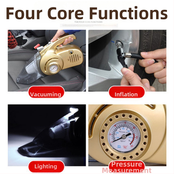 Aspirator auto 4 în 1 și pompă de aer cu iluminare LED, manometru pentru presiunea pneurilor, 12V 120W, cablu de 4,5 m