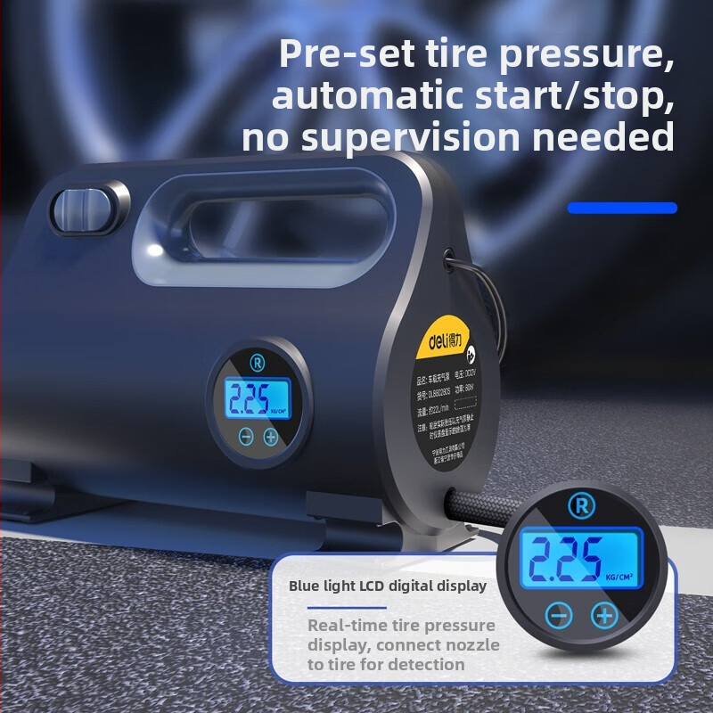 Umflător auto portabil, pompă cu presiune înaltă, presetare a presiunii pneurilor, 120W, încărcare USB, cilindru unic, afișaj cu indicator