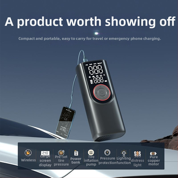 Pompa portabilă mini electrică pentru anvelope auto și bicicletă, 12V DC, 80W, 6A, 35 L/min, afișaj digital