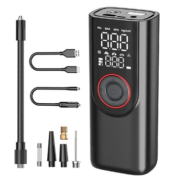 Pompa portabilă mini electrică pentru anvelope auto și bicicletă, 12V DC, 80W, 6A, 35 L/min, afișaj digital