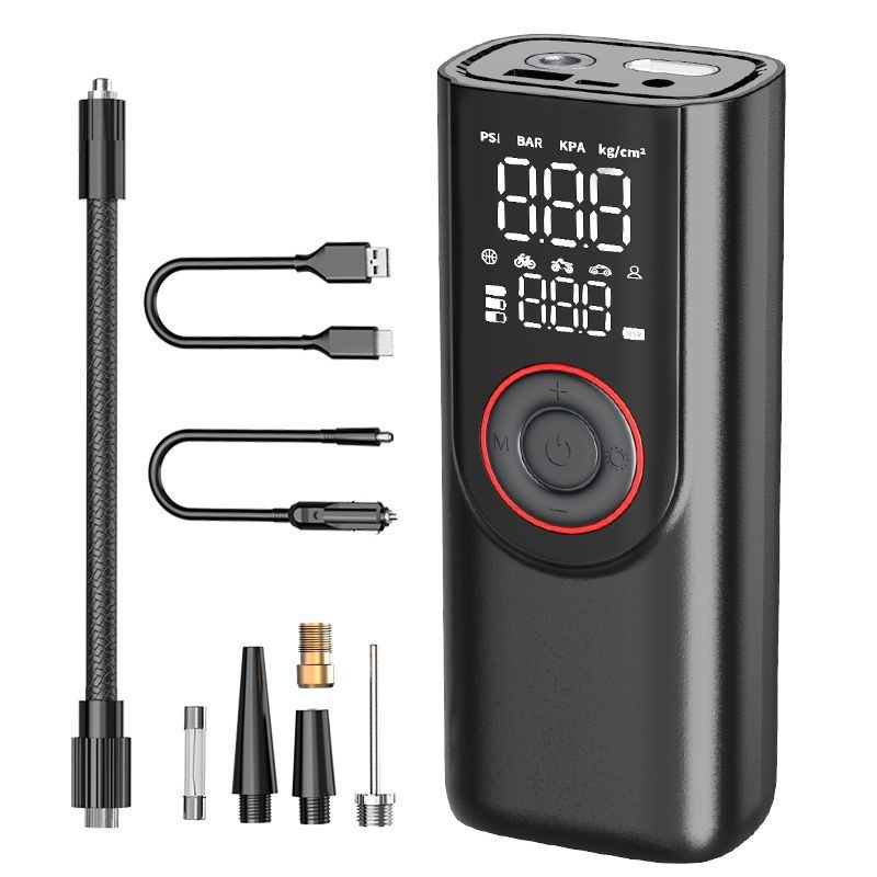 Pompa portabilă mini electrică pentru anvelope auto și bicicletă, 12V DC, 80W, 6A, 35 L/min, afișaj digital