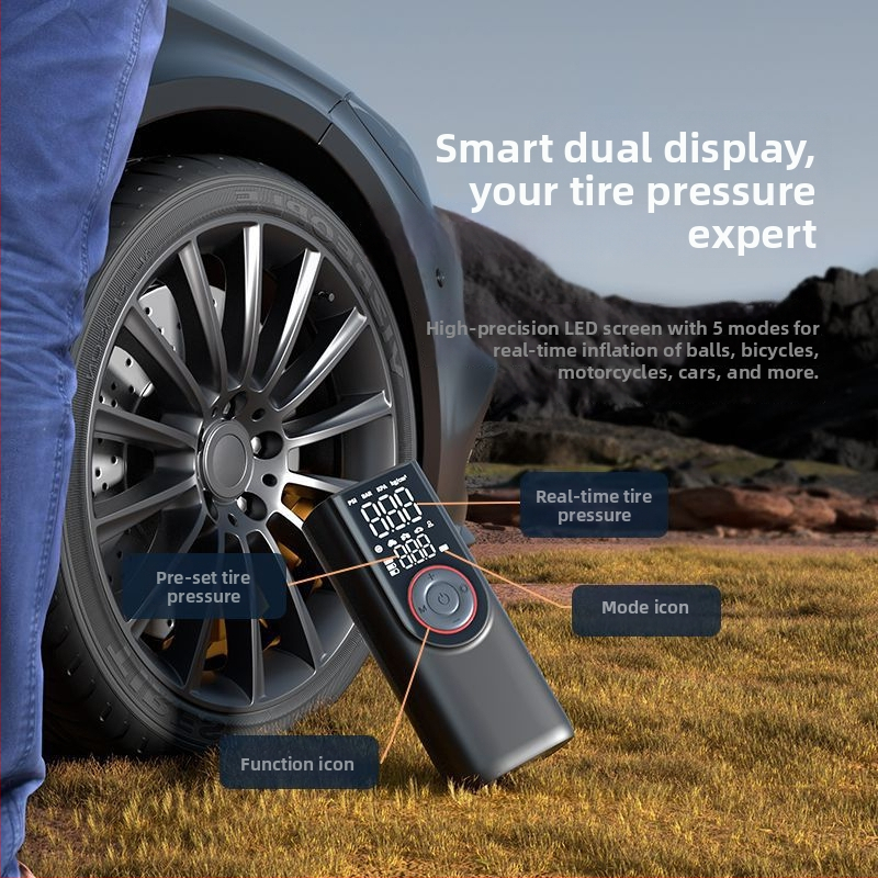 Pompa portabilă mini electrică pentru anvelope auto și bicicletă, 12V DC, 80W, 6A, 35 L/min, afișaj digital