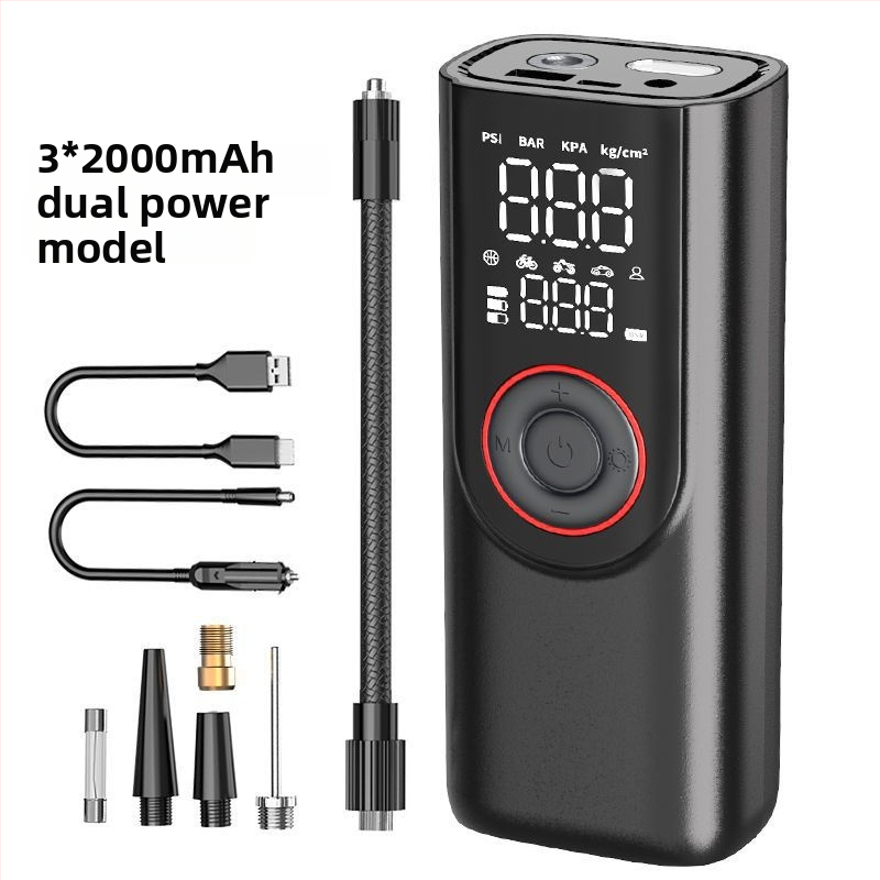 Pompa portabilă mini electrică pentru anvelope auto și bicicletă, 12V DC, 80W, 6A, 35 L/min, afișaj digital