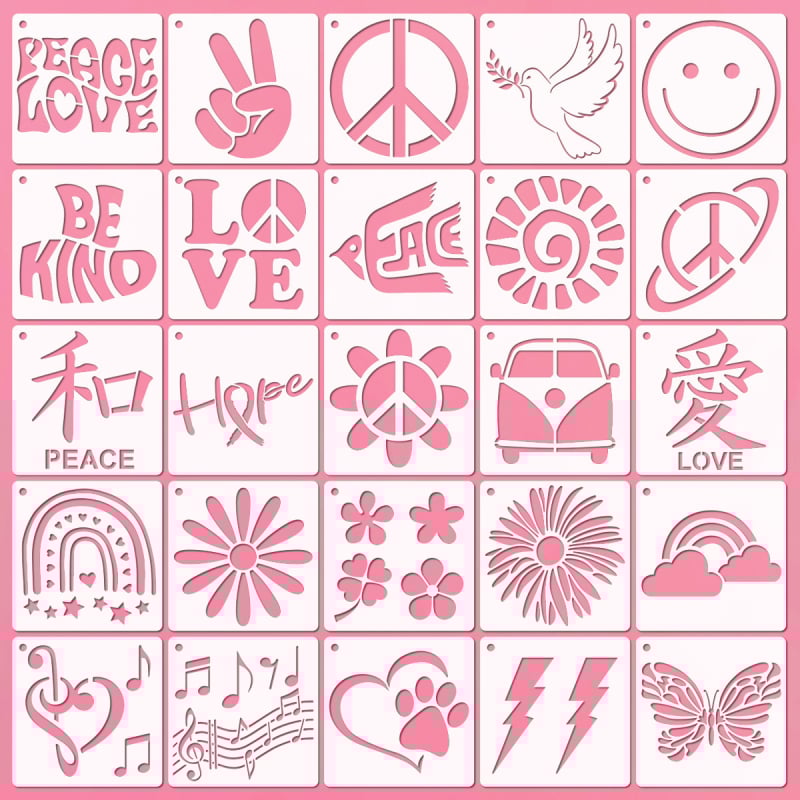 Șablon de pictură Peace and Love – șablon DIY perforat pentru pulverizare, material PET, IP autorizat pentru artă și creație culturală, IP nume Lu zuodengzi-2025-f-00248270