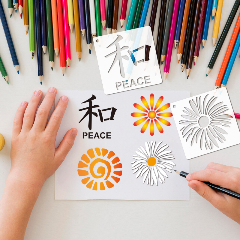 Șablon de pictură Peace and Love – șablon DIY perforat pentru pulverizare, material PET, IP autorizat pentru artă și creație culturală, IP nume Lu zuodengzi-2025-f-00248270