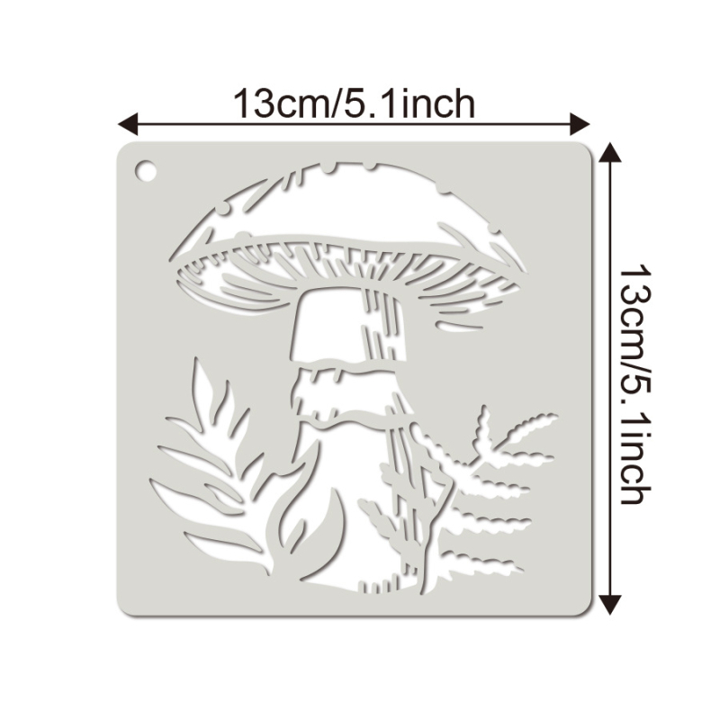 Șablon de pictură ciuperci, PET plastic reutilizabil pentru pictură DIY pe piatră; licență IP: artă și creație culturală; marcă privată autorizată.