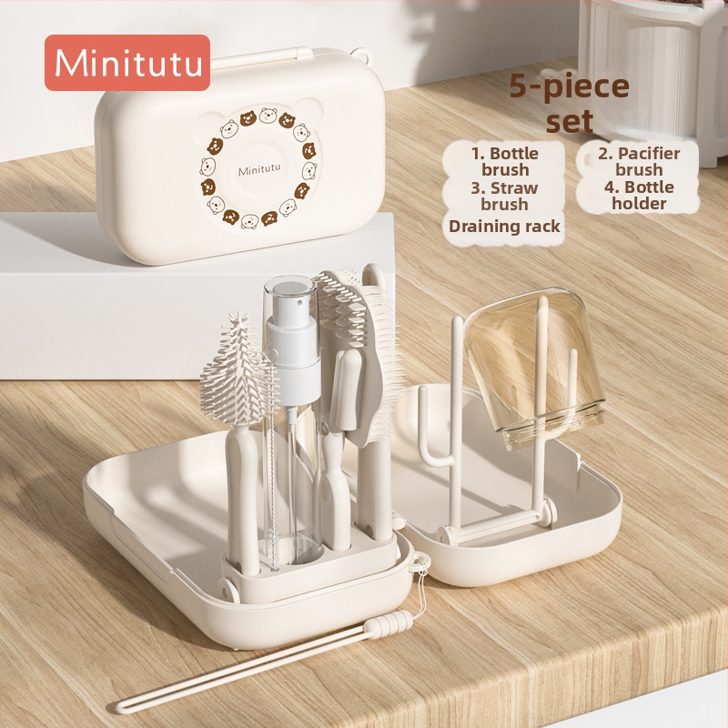 Minitutu портативен комплект за почистване на бебешки бутилки със силиконова четка и кутия за съхранение за пътуване