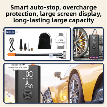 Pompa de umflat pneuri auto fără fir — portabilă, cu afișaj digital, alimentare pe baterie, debit de aer 30 L/min, autonomie peste 20 de minute, umflare extrem de rapidă