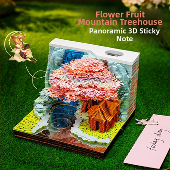 Set de notițe 3D Tree House cu tema Flower and Fruit Mountain — stil cărămidă de hârtie, note despărțibile, cadou decorativ, Kailin, IP autorizat