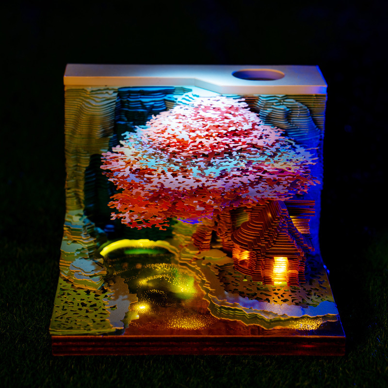 Set de notițe 3D Tree House cu tema Flower and Fruit Mountain — stil cărămidă de hârtie, note despărțibile, cadou decorativ, Kailin, IP autorizat