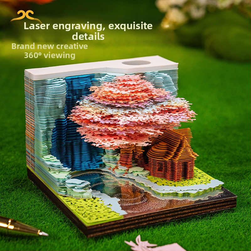 Set de notițe 3D Tree House cu tema Flower and Fruit Mountain — stil cărămidă de hârtie, note despărțibile, cadou decorativ, Kailin, IP autorizat