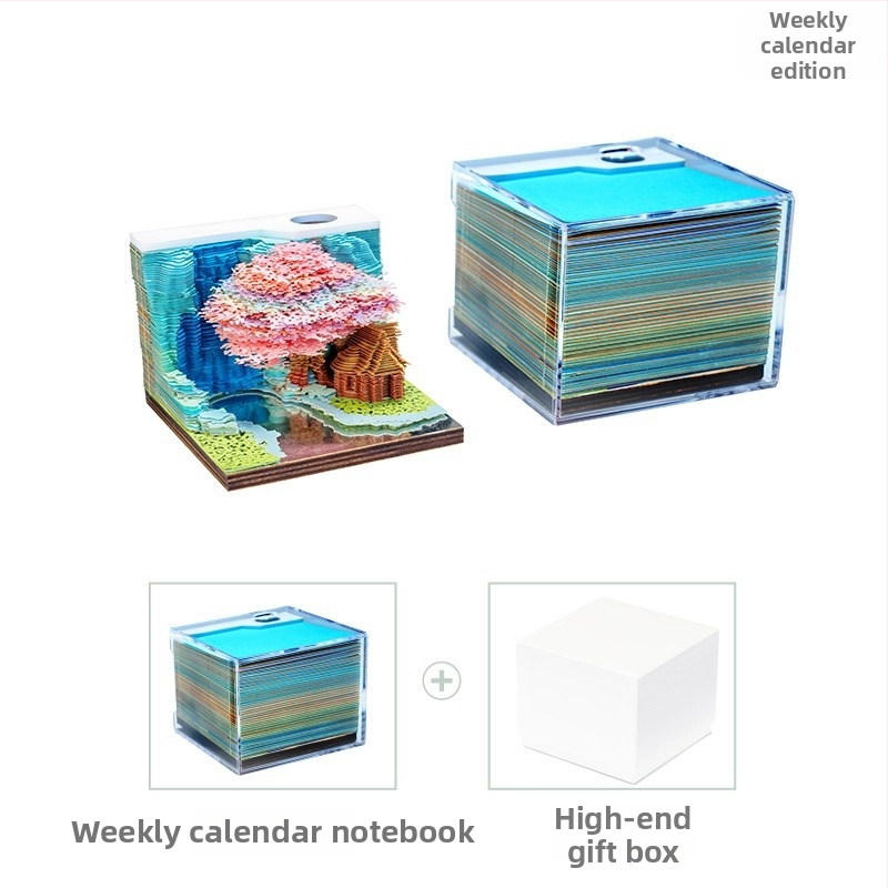 Set de notițe 3D Tree House cu tema Flower and Fruit Mountain — stil cărămidă de hârtie, note despărțibile, cadou decorativ, Kailin, IP autorizat