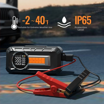 Starter de urgență pentru mașină cu pompă de aer încorporată și power bank, pompă cu un singur cilindru, 12V, baterie Li-ion, 10A, 80W, debit aer 25 L/min