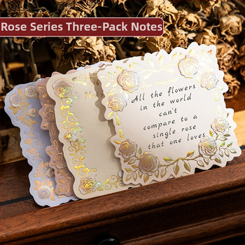 Rose Island pachet de trei foițe de notițe din hârtie cu relief tridimensional și ștampilare cu presiune fierbinte pe un fundal retro, în stil artă modernă.