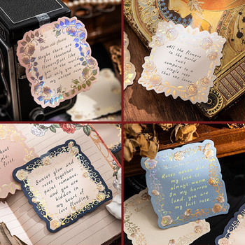 Rose Island pachet de trei foițe de notițe din hârtie cu relief tridimensional și ștampilare cu presiune fierbinte pe un fundal retro, în stil artă modernă.