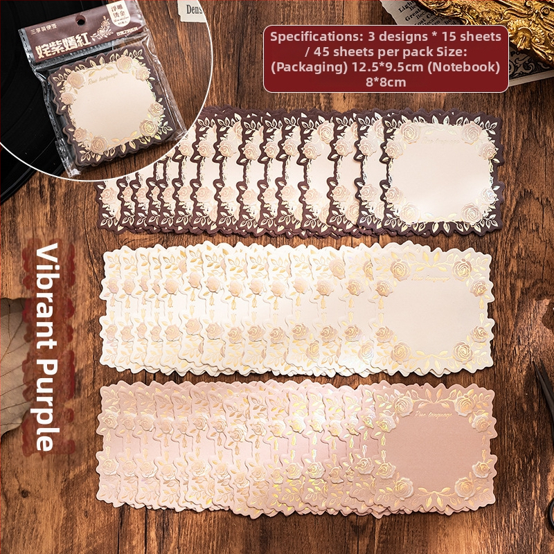 Rose Island pachet de trei foițe de notițe din hârtie cu relief tridimensional și ștampilare cu presiune fierbinte pe un fundal retro, în stil artă modernă.