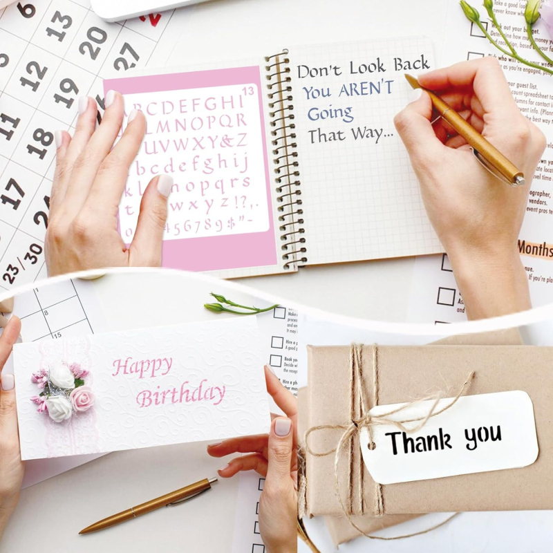 Šablona s 14 slova abecede za journaling i DIY temu crtanja — Materijal PET, Bez privatne marke, IP licenca ne, Bez uvoza
