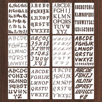 12 féle PET sablon szám- és betűkarakterekhez – lyukasztott mintázatú készlet DIY illusztrációkhoz és dörzsöléses nyomtatáshoz
