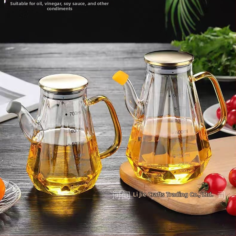 Recipient de ulei din sticlă borosilicată cu capac, design diamant, etanș, anti-aderent