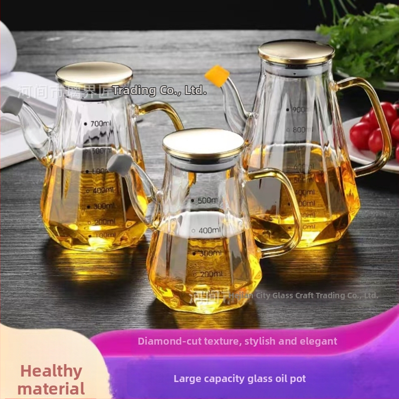 Recipient de ulei din sticlă borosilicată cu capac, design diamant, etanș, anti-aderent