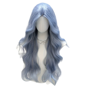 Perucă cu păr lung buclată, cu valuri mari, MG-CJ6179K; fabricată prin mașină, mătase la temperatură înaltă, parte mijlocie cu opt bretonuri