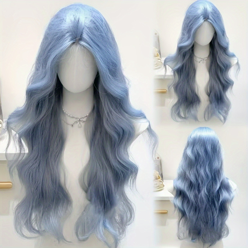 Perucă cu păr lung buclată, cu valuri mari, MG-CJ6179K; fabricată prin mașină, mătase la temperatură înaltă, parte mijlocie cu opt bretonuri