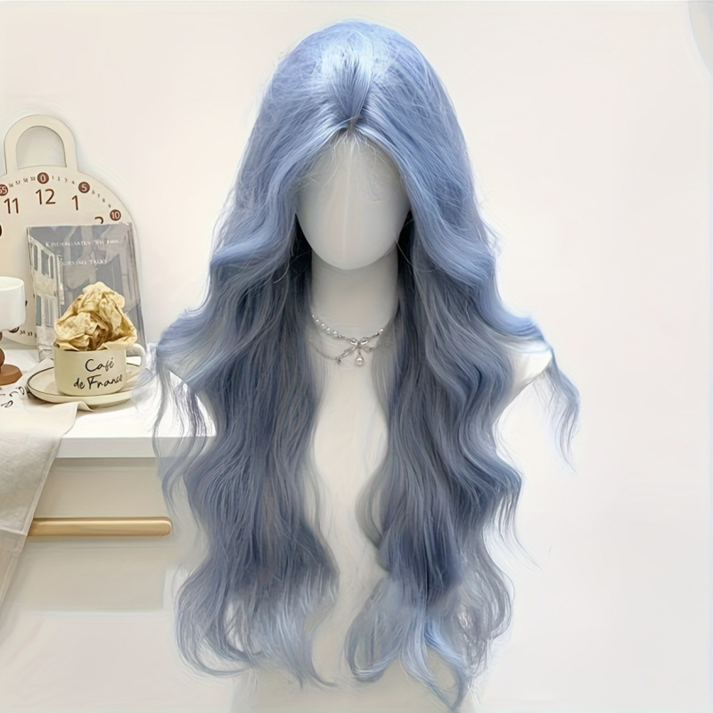 Perucă cu păr lung buclată, cu valuri mari, MG-CJ6179K; fabricată prin mașină, mătase la temperatură înaltă, parte mijlocie cu opt bretonuri