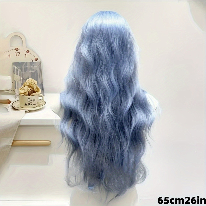 Perucă cu păr lung buclată, cu valuri mari, MG-CJ6179K; fabricată prin mașină, mătase la temperatură înaltă, parte mijlocie cu opt bretonuri