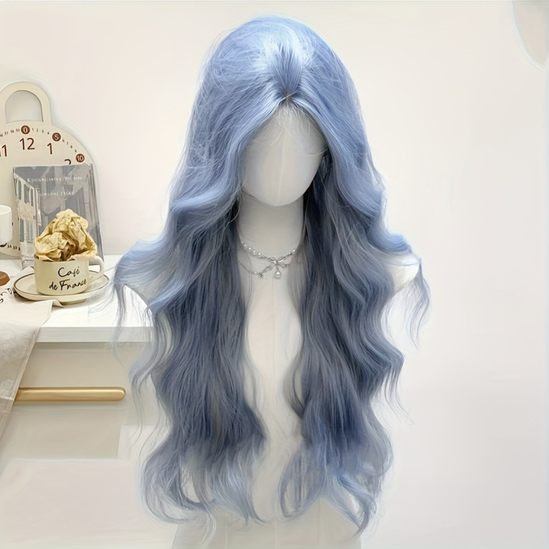 Perucă cu păr lung buclată, cu valuri mari, MG-CJ6179K; fabricată prin mașină, mătase la temperatură înaltă, parte mijlocie cu opt bretonuri