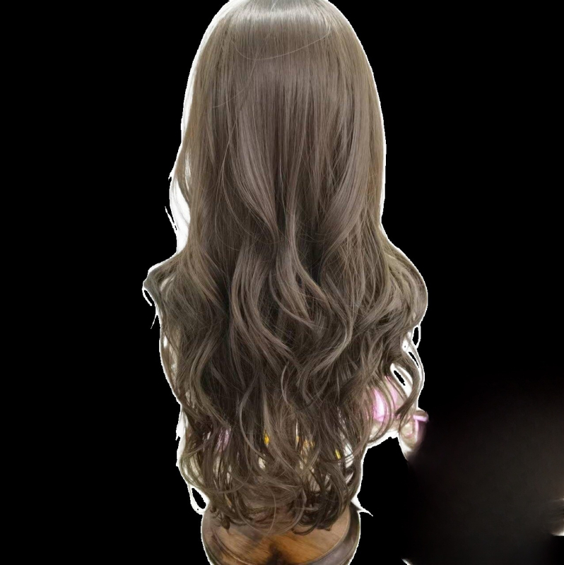 Perucă lungă buclată pentru femei - aspect natural, fibre din sârmă proteică/sârmă cu flanșă, poate fi vopsită sau îndreptată, breton: aliniat sau înclinat